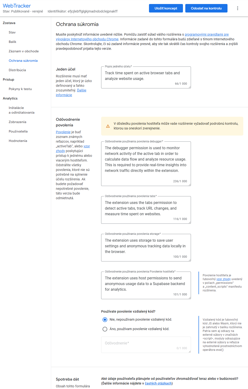 Ochrana súkromia a povolenia WebTrackeru