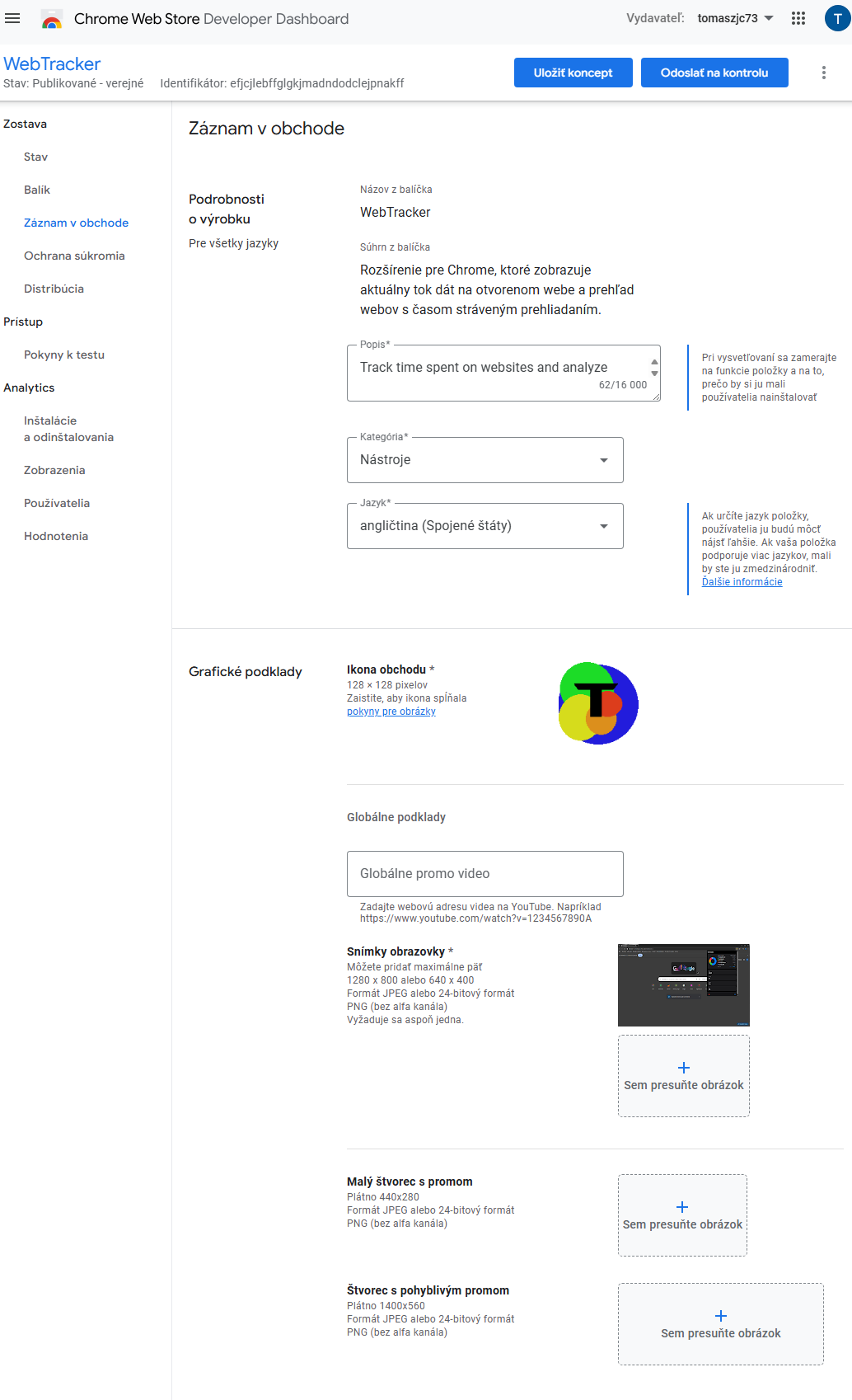 Chrome Web Store listing pre WebTracker